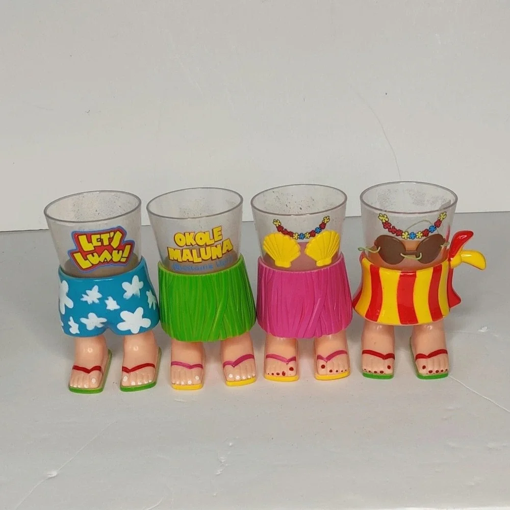 Aloha Hawaiian Hula Girl and Board‎ Shorts Plastic Shot Glasses His and Hers Set